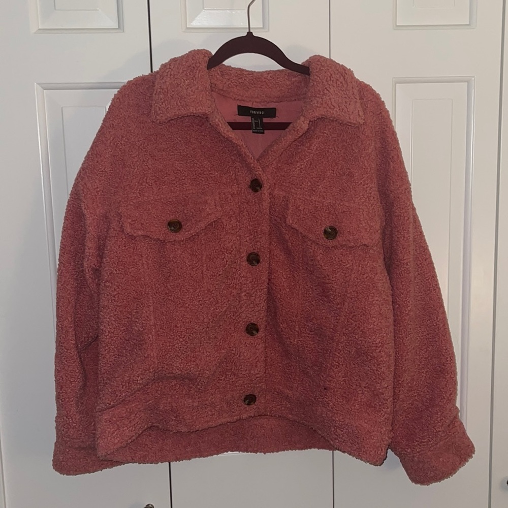 FOREVER 21 Teddy Jacket in Pink
